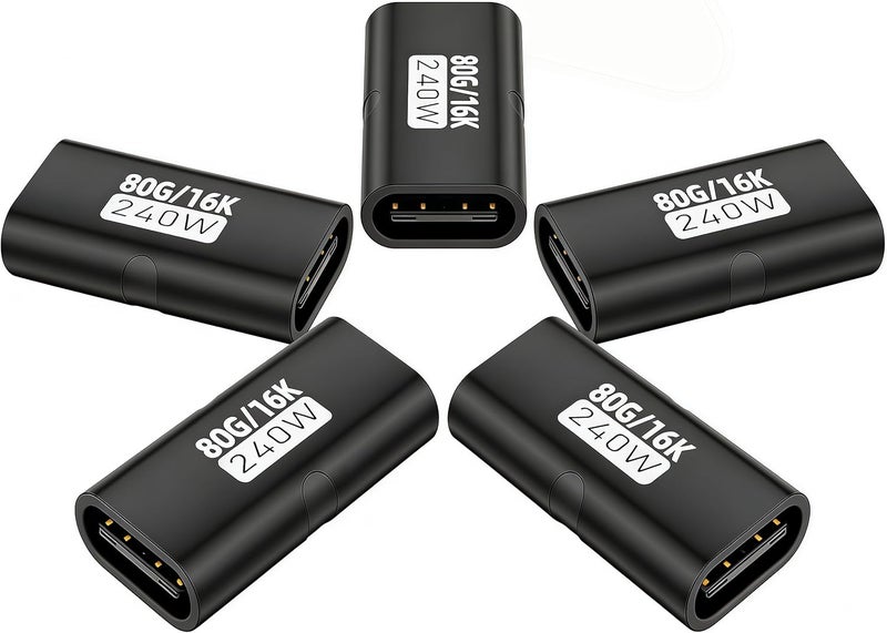 basecolors 5 Pack USB C Coupler, USB C Female to Female Adapter with 80Gbps Data Transfer, 240W Fast Charging, Compatible with Thunderbolt 4/3,16K/8K Video Support, Black - Image 1